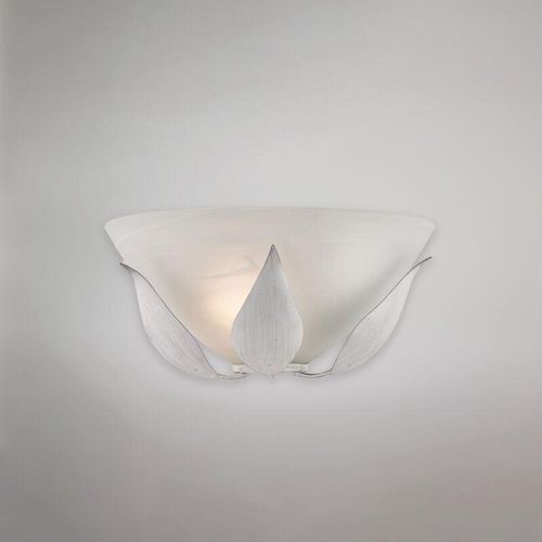 8057724580631 - Belight - Applique in ferro laccato bianco con decorazione argento antico e diffusore in vetro diametro 30 alabastro bianco 1 luce H14 - L30 - P15