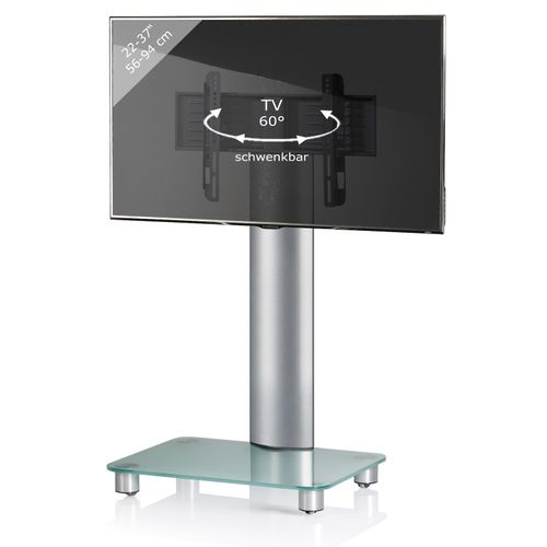 4012246171105 - TV Standfuß Alu Fernseh Ständer rollbar ESG-Sicherheitsglas Maße ca H 100 x B 60 x T 44 cm - Bilano