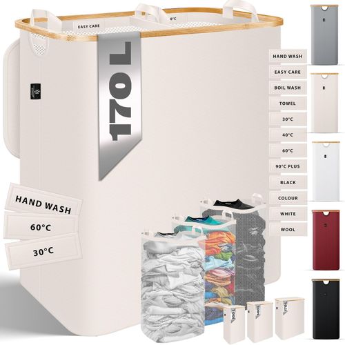 4255598322638 - KESSER® Wäschekorb mit Deckel faltbar Wäschebox Wäschetruhe Wäschetonne Wäschesammler mit herausnehmbaren Wäschesäcke Laundry Baskets Wäschesortierter inkl Waschhinweisen