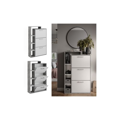 4066731449675 - Schuhkipper Orlando Weiß Beton 80 x 1283 cm mit 3 Fächern
