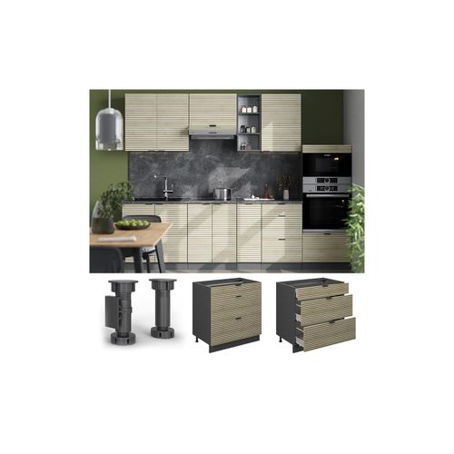 4066731463282 - Schubladenunterschrank Fame-Line Anthrazit Eiche gefräst 80 cm mit Arbeitsplatte Anthrazit