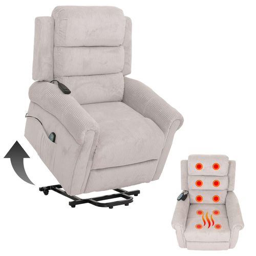 4057651878478 - Fernsehsessel MCW-K63 Relaxsessel Liegefunktion Aufstehhilfe Massage Heizfunktion Stoff (220g m²) Cord ~ hellgrau