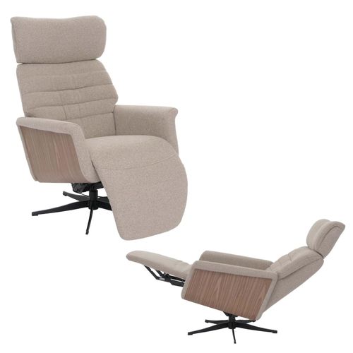 4057651658513 - Relaxsessel MCW-N56 Fernsehsessel Liegesessel Fußstütze drehbar Bouclé Stoff Holz ~ Stoff braun Holz Walnuss-Optik
