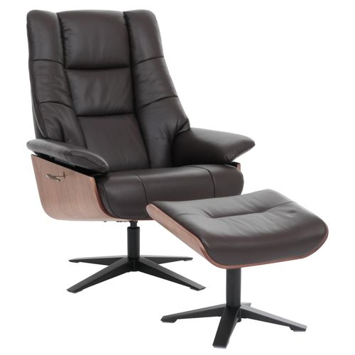 4057651658971 - Relaxsessel + Hocker MCW-N57 Fernsehsessel Liegesessel Holz Echtleder ~ braun