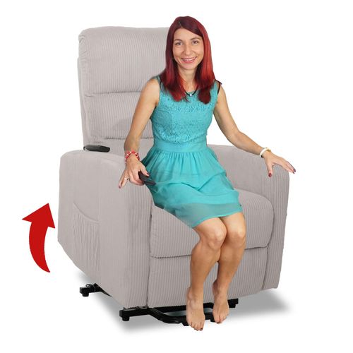 4057651692241 - Fernsehsessel MCW-K62 Relaxsessel TV-Sessel Liege Liegefunktion Aufstehhilfe Metall Stofff Textil Cord ~ hellgrau