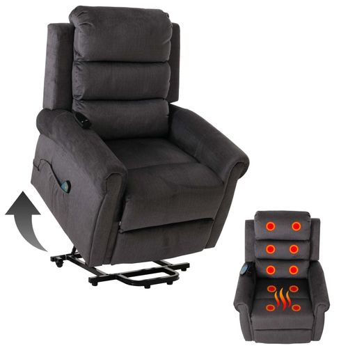 4057651692562 - Fernsehsessel MCW-K63 Relaxsessel Liegefunktion Aufstehhilfe Massage Heizfunktion Stoff 220g m² Chenille ~ dunkelgrau