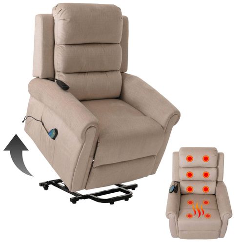 4057651692661 - Fernsehsessel MCW-K63 Relaxsessel Liegefunktion Aufstehhilfe Massage Heizfunktion Stoff 220g m² Chenille ~ creme