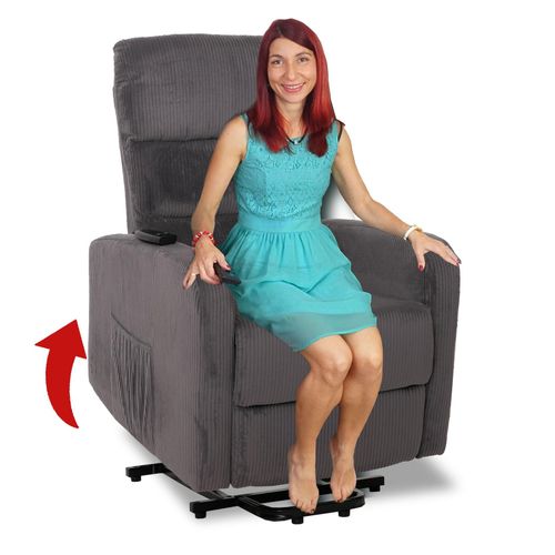 4057651692272 - Fernsehsessel MCW-K62 Relaxsessel TV-Sessel Liege Liegefunktion Aufstehhilfe Metall Stofff Textil Cord ~ dunkelgrau