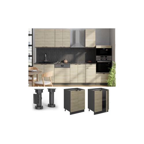 4066731462049 - Unterschrank Fame-Line Anthrazit Eiche gefräst 60 cm mit Arbeitsplatte Eiche