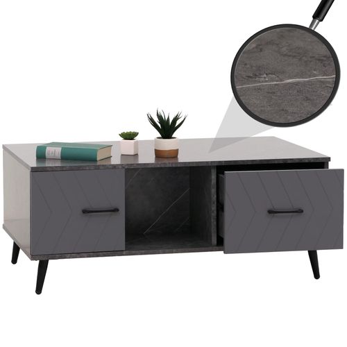 4057651705316 - Couchtisch MCW-N89 Sofatisch Schubladen Türen Fächer Fischgrätenmuster Melamin Holz 42x103x60cm ~ Marmor-Optik grau 4057651705316 - Couchtisch MCW-N89 Sofatisch Schubladen Türen Fächer Fischgrätenmuster Melamin Holz 42x103x60cm ~ Marmor-Optik grau
