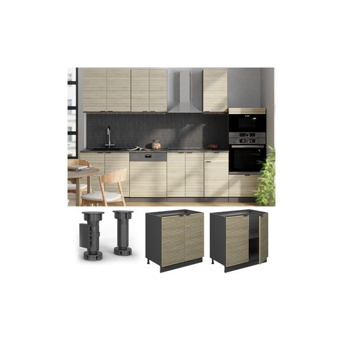 4066731462087 - Unterschrank Fame-Line Anthrazit Eiche gefräst 80 cm mit Arbeitsplatte Eiche