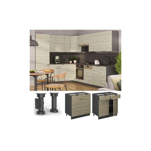 4066731462193 - Schubunterschrank Fame-Line Anthrazit Eiche gefräst 80 cm mit Arbeitsplatte Anthrazit