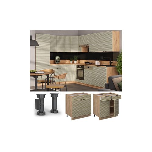 4066731462797 - Schubunterschrank Fame-Line Eiche gefräst 80 cm mit Arbeitsplatte Eiche
