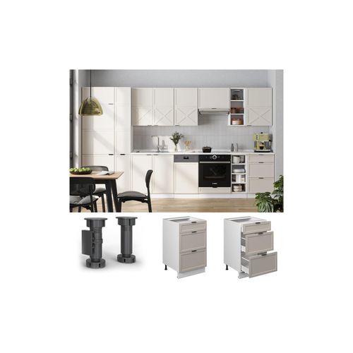 4066731453641 - Schubladenunterschrank Fame-Line Weiß Grau-Beige gerahmt 50 cm mit Arbeitsplatte Eiche