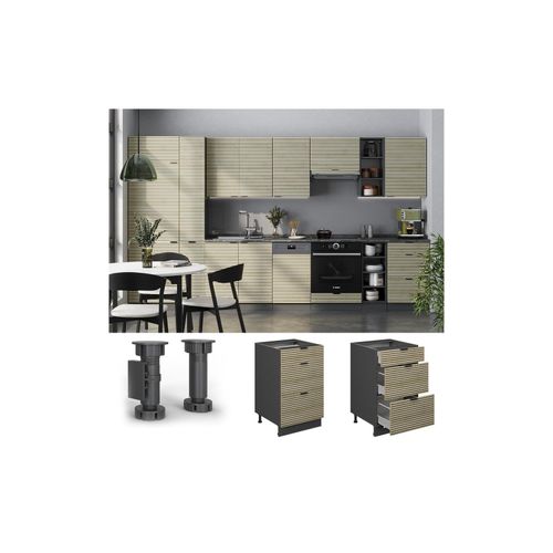 4066731462322 - Schubladenunterschrank Fame-Line Anthrazit Eiche gefräst 50 cm mit Arbeitsplatte Eiche 4066731462322 - Schubladenunterschrank Fame-Line Anthrazit Eiche gefräst 50 cm mit Arbeitsplatte Eiche