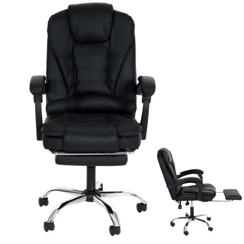 4057651824871 - Bürostuhl MCW-M80 Schreibtischstuhl Drehstuhl Chefsessel ausziehbare Fußstütze Kunstleder silbernes Fußkreuz ~ schwarz 4057651824871 - Bürostuhl MCW-M80 Schreibtischstuhl Drehstuhl Chefsessel ausziehbare Fußstütze Kunstleder silbernes Fußkreuz ~ schwarz