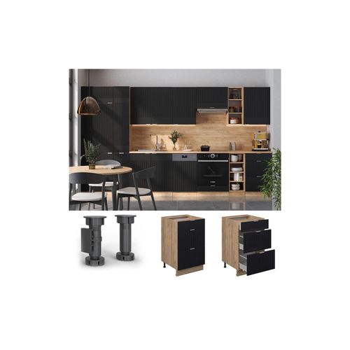 4066731457137 - Schubladenunterschrank Fame-Line Eiche Schwarz gestreift 50 cm mit Arbeitsplatte Anthrazit