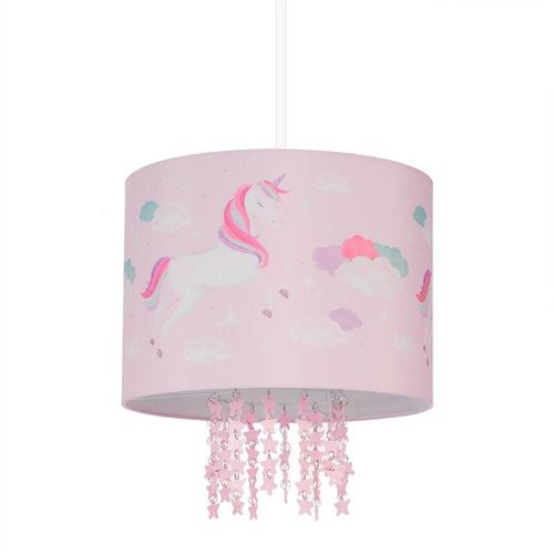 4052025435035 - Relaxdays - Hängelampe Kinderzimmer Lampenschirm mit Einhorn-Motiv HxD 158 x 35 cm E27 Pendelleuchte für Kinder rosa