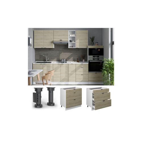 4066731463183 - Schubladenunterschrank Fame-Line Weiß Eiche gefräst 80 cm mit Arbeitsplatte Anthrazit