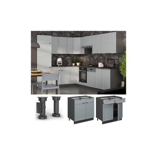 4066731455669 - Schubunterschrank Fame-Line Anthrazit Hellblau-Grau gerahmt 80 cm ohne Arbeitsplatte