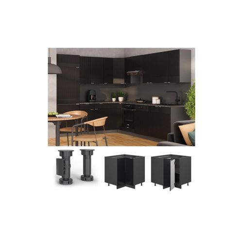 4066731455782 - Eckunterschrank Fame-Line Anthrazit Schwarz gestreift 87 cm ohne Arbeitsplatte