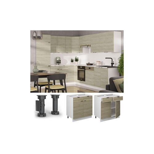 4066731463459 - Schubunterschrank Fame-Line Weiß Eiche gefräst 80 cm mit Arbeitsplatte Anthrazit 4066731463459 - Schubunterschrank Fame-Line Weiß Eiche gefräst 80 cm mit Arbeitsplatte Anthrazit