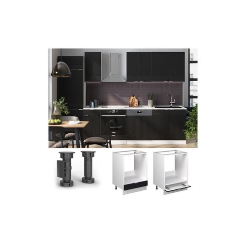 4066731458783 - Herdumbauschrank Fame-Line Weiß Schwarz gestreift 60 cm mit Arbeitsplatte Anthrazit 4066731458783 - Herdumbauschrank Fame-Line Weiß Schwarz gestreift 60 cm mit Arbeitsplatte Anthrazit