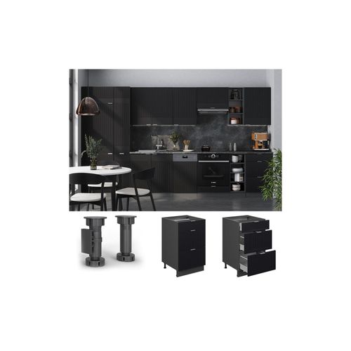 4066731455959 - Schubladenunterschrank Fame-Line Anthrazit Schwarz gestreift 50 cm mit Arbeitsplatte Anthrazit