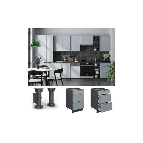 4066731455911 - Schubladenunterschrank Fame-Line Anthrazit Hellblau-Grau gerahmt 50 cm mit Arbeitsplatte Anthrazit 4066731455911 - Schubladenunterschrank Fame-Line Anthrazit Hellblau-Grau gerahmt 50 cm mit Arbeitsplatte Anthrazit