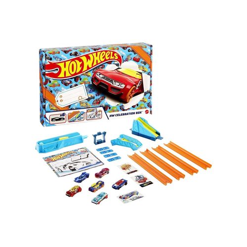 0887961944570 - GWN96 - Hot Wheels - Starterset inkl 6 Fahrzeuge Tracks und Rampen Celebration Box 164