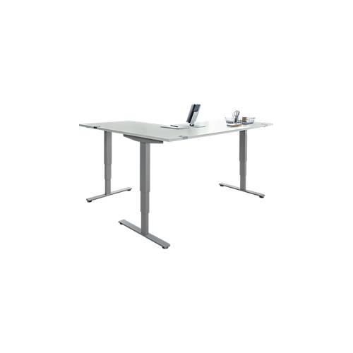 4251898809275 - Genius Winkelschreibtisch AERO FLEX elektr höhenverstellbar 90° Winkel wechselseitig B 2000 mm lichtgrau weißalu + Memorypanel