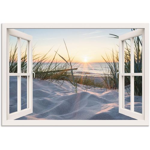 4062144600207 - Wandbild ARTLAND Ostseestrand durchs Fenster Bilder Gr B H 100 cm x 70 cm Alu-Dibond-Druck Meer Bilder Querformat 1 St beige (naturfarben) Kunstdrucke als Alubild Leinwandbild Wandaufkleber oder Poster in versch Größen