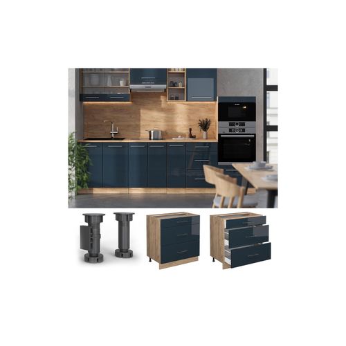 4066731407323 - Küchenunterschrank Fame-Line Dunkelblau Hochglanz 80 cm mit 3 Schubladen ohne Arbeitsplatte Vicco 4066731407323 - Küchenunterschrank Fame-Line Dunkelblau Hochglanz 80 cm mit 3 Schubladen ohne Arbeitsplatte Vicco