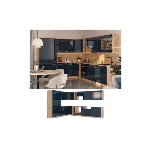 4066731415311 - Eckküche Fame-Line Eiche Dunkelblau Hochglanz 257x347 cm mit Arbeitsplatte Anthrazit 4066731415311 - Eckküche Fame-Line Eiche Dunkelblau Hochglanz 257x347 cm mit Arbeitsplatte Anthrazit