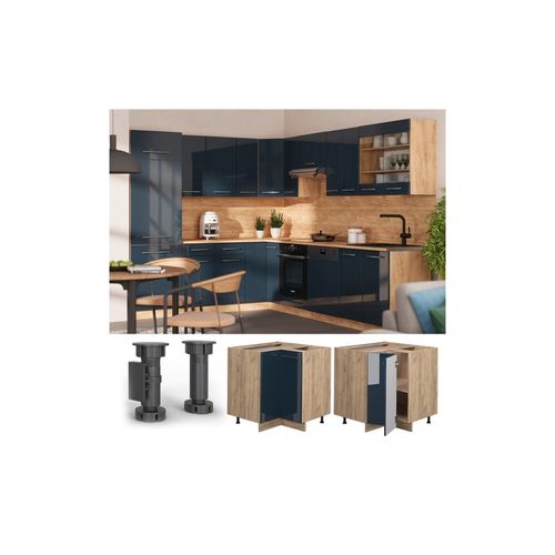 4066731407002 - Eckunterschrank Fame-Line Eiche Dunkelblau Hochglanz 87 cm mit Arbeitsplatte Eiche 4066731407002 - Eckunterschrank Fame-Line Eiche Dunkelblau Hochglanz 87 cm mit Arbeitsplatte Eiche