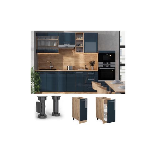 4066731413690 - Apothekerunterschrank Fame-Line Eiche Dunkelblau Hochglanz 30 cm mit Arbeitsplatte Weiß-Marmor 4066731413690 - Apothekerunterschrank Fame-Line Eiche Dunkelblau Hochglanz 30 cm mit Arbeitsplatte Weiß-Marmor
