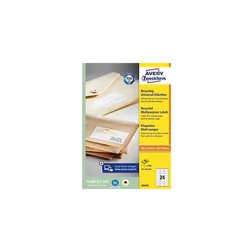 4004182035399 - Etiketten AVERY®  Zweckform für Druckertyp Inkjet Laser rechteckig nachhaltig A4 Format Papier naturweiß 2400 Etiketten B 70 x H 36 mm