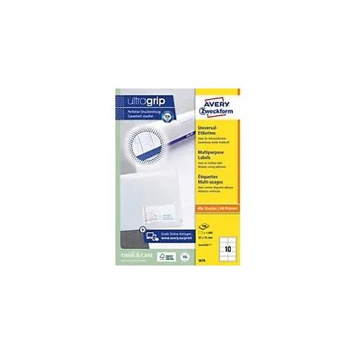 4004182036792 - Avery® Zweckform Etiketten 3679 A4 universell permanenthaftend ultragrip druckergeeignet FSC®-Papier rechteckig weiß 1000 Stück auf 100 Bogen