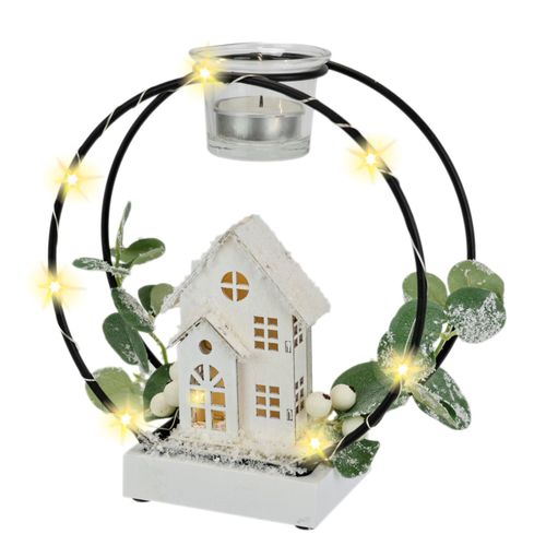 4019844812935 - Kunstkranz IGEA Teelichthalter Deko-Kranz weiß schwarz grün B18cm H20cm L8cm Metall Kunstpflanzen Mit LED Licht Teelichtkerze Eukalyptus Haus Lichterkette 4019844812935 - Kunstkranz IGEA Teelichthalter Deko-Kranz weiß schwarz grün B18cm H20cm L8cm Metall Kunstpflanzen Mit LED Licht Teelichtkerze Eukalyptus Haus Lichterkette