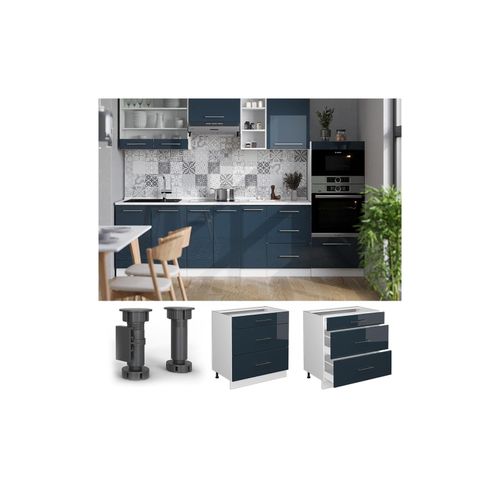4066731413843 - Küchenschränke Fame-Line Dunkelblau Hochglanz 80 cm mit 3 Schubladen ohne Arbeitsplatte Vicco 4066731413843 - Küchenschränke Fame-Line Dunkelblau Hochglanz 80 cm mit 3 Schubladen ohne Arbeitsplatte Vicco