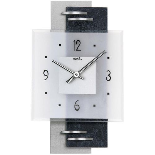 4037445138070 - Wanduhr AMS W9245 grau (silberfarben anthrazit) Wanduhren B L 36cm x 22cm QuarzuhrGlasSchieferWohnzimmerEsszimmerKücheArbeitszimmerFlur