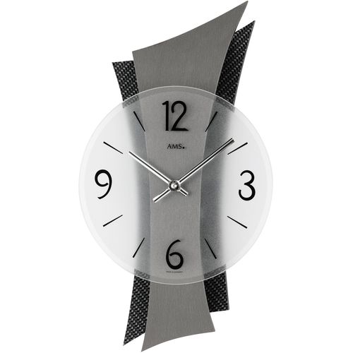 4037445143036 - Wanduhr AMS 9400 grau (silberfarben anthrazit) Wanduhren B H L 6cm x 46cm x 23cm QuarzHolzMetallWohnzimmerEsszimmerKücheArbeitszimmerBüroFlur