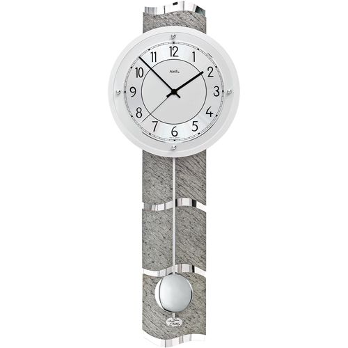 4037445153257 - Funk-Pendelwanduhr AMS F5216 grau (grau silberfarben) Wanduhren B H L 10cm x 66cm x 24cm QuarzuhrHolzgehäuseEsszimmerWohnzimmerMade in Germany