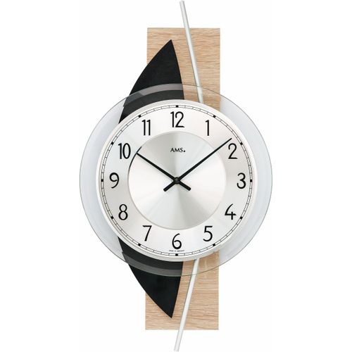 4037445154254 - Wanduhr AMS W9551 schieferfarben silberfarben sonomafarben Wanduhren B H L 6cm x 42cm x 23cm QuarzuhrHolzWohnzimmerEsszimmerKücheMade in GermanyBüroFlur