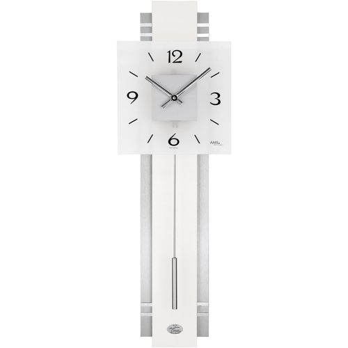 4037445139350 - Pendelwanduhr AMS W7302 silber (weiß silberfarben) Wanduhren B H L 22cm x 7cm x 68cm Quarzuhr Holz- AluminiumgehäuseEsszimmerWohnzimmerMade in Germany