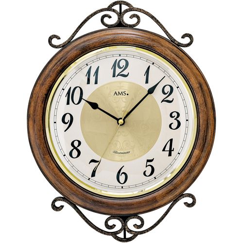 4037445157149 - Wanduhr AMS W9565 braun (nussbaumfarben) Wanduhren B H L 29cm x 5cm x 37cm QuarzuhrHolzEsche nussbaumfarbenWohnzimmerEsszimmerKücheFlur