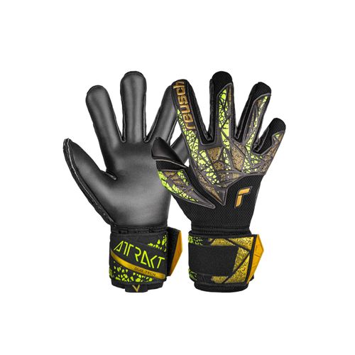 4060485484838 - Torwarthandschuhe REUSCH Attrakt Duo Finger Support Damen Gr 105 gold (schwarz goldfarben) 50% Elastodien 25% Polyester 20% Polypropylen 5% Polyamid mehrfarbig Handschuhe mit Evolution Negative Cut