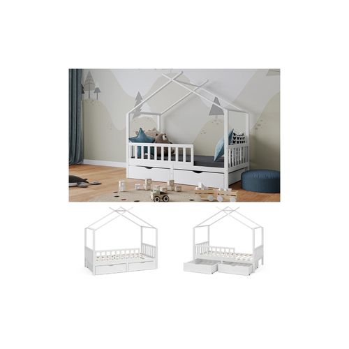 4066731276394 - Vitalispa Kinderbett Bettenhaus Einzelbett Franka Weiß 160 x 80 cm modern Kinderzimmer Bett Bettschublade Lattenrost Rausfallschutz