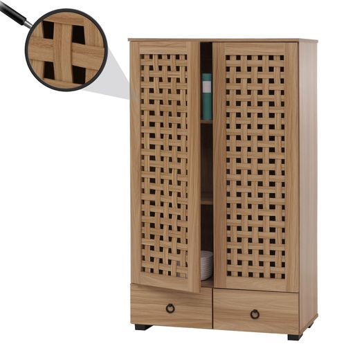 4057651872872 - Schrank MCW-N87 Wohnzimmerschrank 3D-Flecht-Design 2 Türen 3 Staufächer 2 Schubladen Soft-Close 138x80x36cm ~ braun 4057651872872 - Schrank MCW-N87 Wohnzimmerschrank 3D-Flecht-Design 2 Türen 3 Staufächer 2 Schubladen Soft-Close 138x80x36cm ~ braun