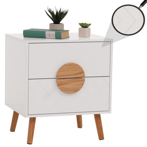 4057651705286 - Nachttisch MCW-N89 Kommode Beistelltisch Nachtschrank Schublade Fischgrätenmuster Melamin Holz 55x48x40cm ~ weiß
